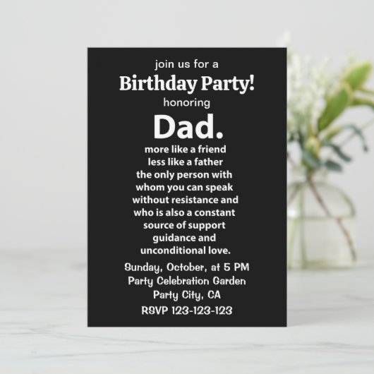 Black and White Dad Daddy Quote Birthday Party 招待状 (スタンド正面)