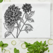 Black and White Dahlia キッチンタオル (折り畳み)