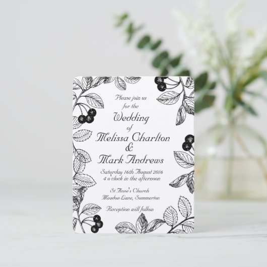 Black and White Dahlia Elegant Rustic Custom 招待状 (スタンド正面)