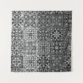 Black and white damask patterns タペストリー (正面(横))