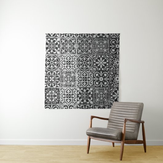 Black and white damask patterns タペストリー (インサイチュ(横))