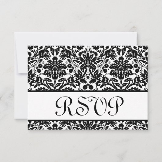 Black and White Damask RSVPの応結婚答カード 出欠カード (正面)