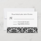 Black and White Damask RSVPの応結婚答カード 出欠カード (裏面)