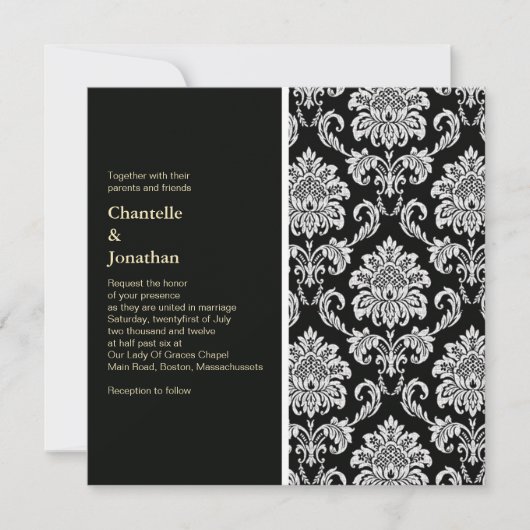 Black and White Damask Wedding Invitation 招待状 (正面)