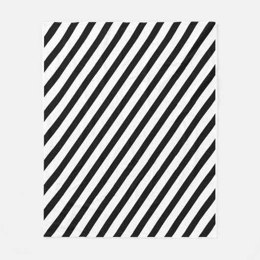 Black and White Diagonal Stripes フリースブランケット (正面)