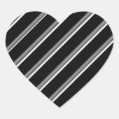 Black and White Diagonal Stripes Heart Stickers ハートシール (正面)