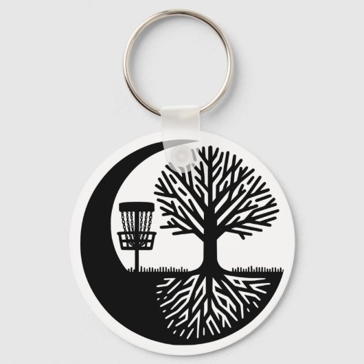 Black and White Disc Golf Silhouette  キーホルダー (裏面)