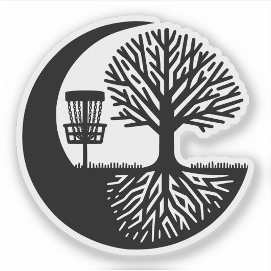 Black and White Disc Golf Silhouette  シール (正面)