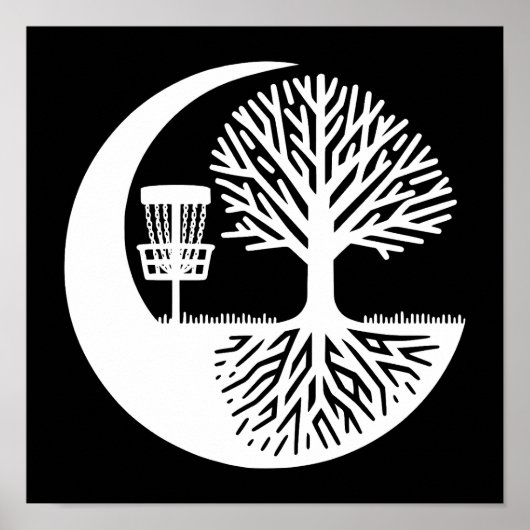 Black and White Disc Golf Silhouette  ポスター (正面)