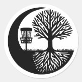 Black and White Disc Golf Silhouette ラウンドシール (正面)