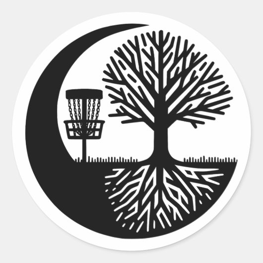 Black and White Disc Golf Silhouette  ラウンドシール (正面)