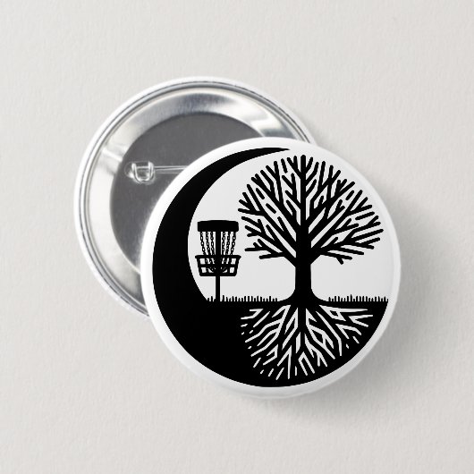Black and White Disc Golf Silhouette  缶バッジ (正面&裏面)