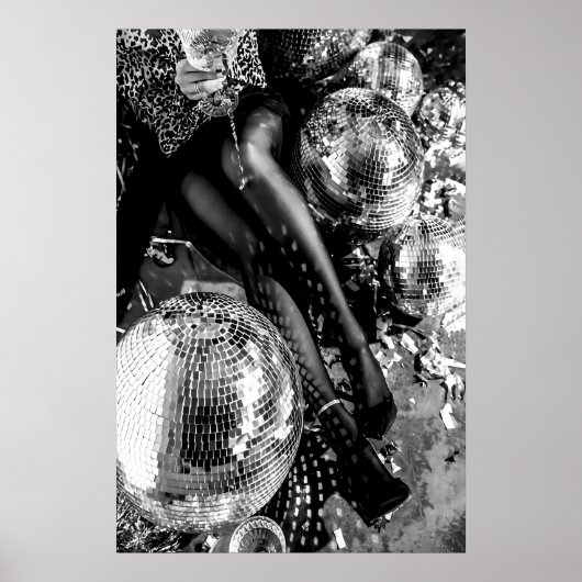 Black and White Disco Ball Print, Cocktail ポスター (正面)