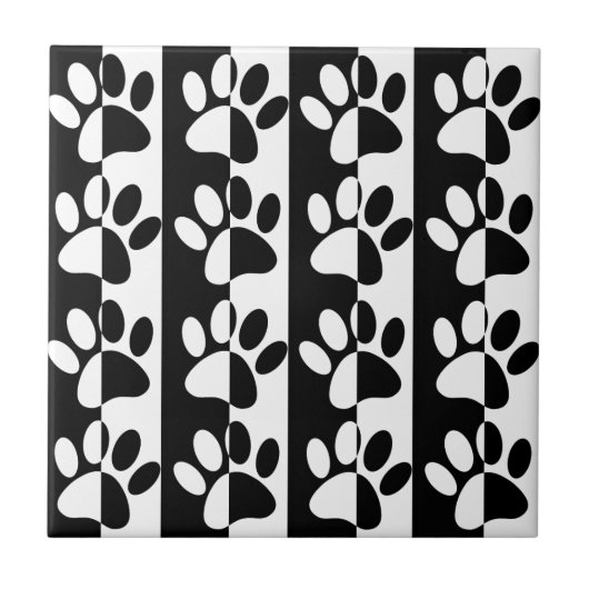 Black And White Dog Paws And Stripes Seamless タイル (正面)