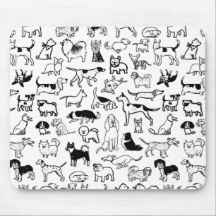 Black and White Dogs Pattern   Cool Canine Lover's マウスパッド