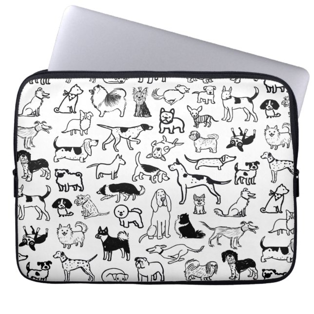 Black and White Dogs Pattern | Cute Canine Lover's ラップトップスリーブ (正面)