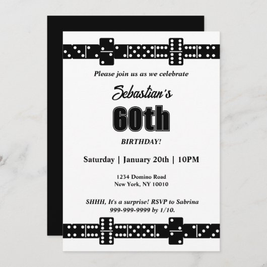 Black and White Domino Theme Birthday Party Invite (正面/裏面)