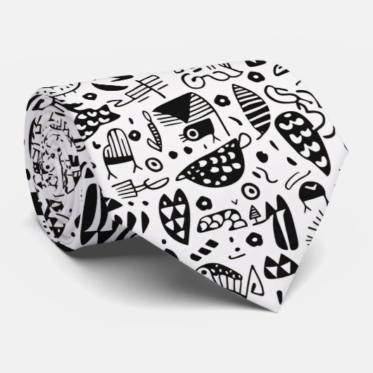 Black and White Doodles Custom Necktie ネクタイ (ロール)