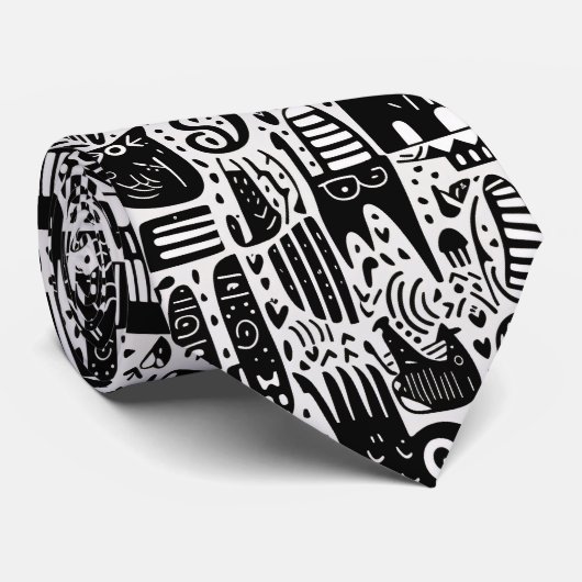 Black and White Doodles Custom Necktie ネクタイ (ロール)