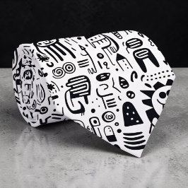 Black and White Doodles Custom Necktie ネクタイ
