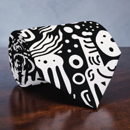 Black and White Doodles Custom Necktie ネクタイ