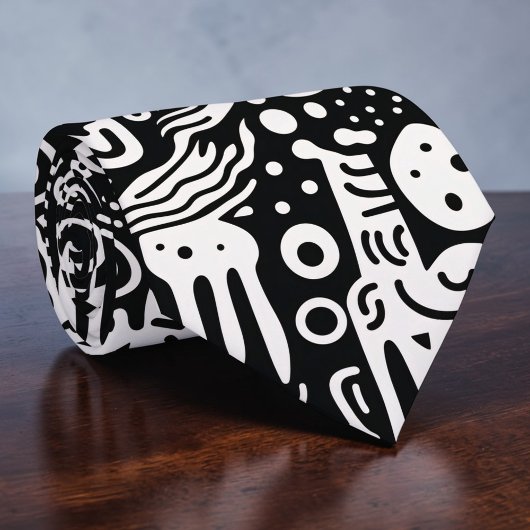 Black and White Doodles Custom Necktie ネクタイ