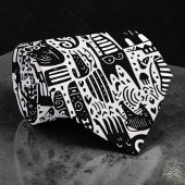 Black and White Doodles Custom Necktie ネクタイ