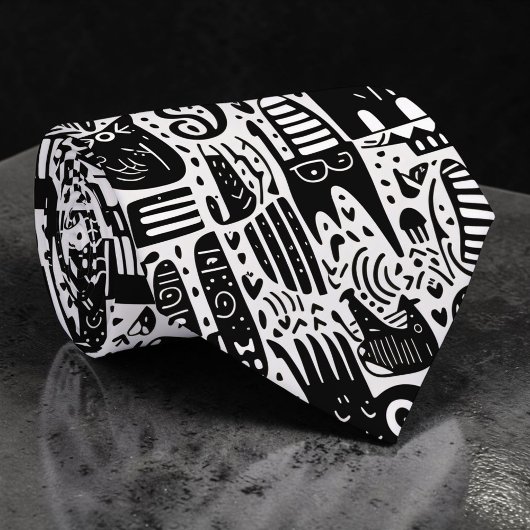 Black and White Doodles Custom Necktie ネクタイ