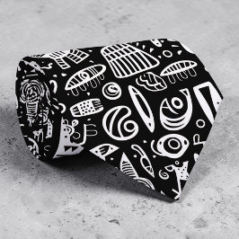 Black and White Doodles Custom Necktie ネクタイ