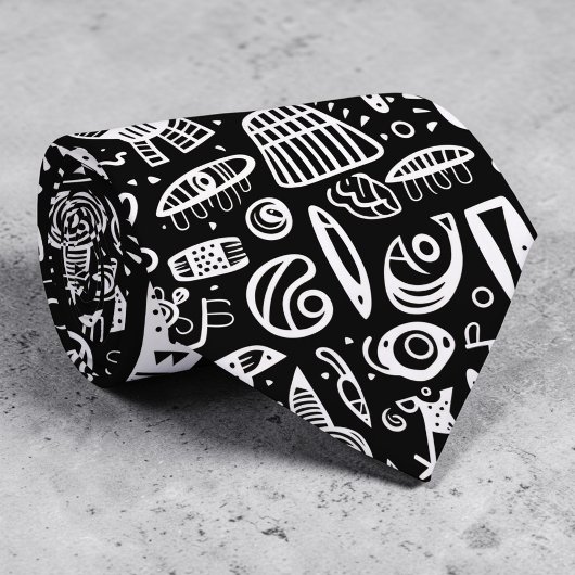 Black and White Doodles Custom Necktie ネクタイ
