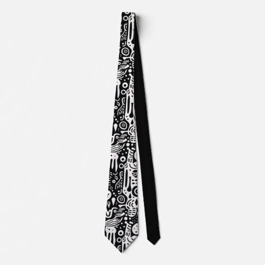 Black and White Doodles Custom Necktie ネクタイ (正面)