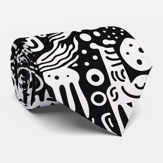 Black and White Doodles Custom Necktie ネクタイ (ロール)