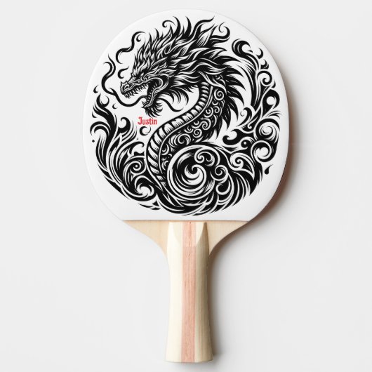 Black and White Dragon Personalized 卓球ラケット (正面)