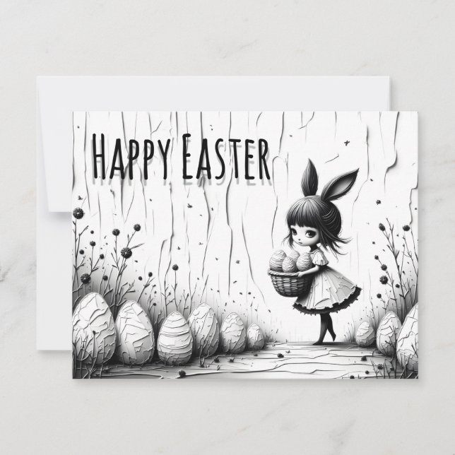 Black and White Easter Girl with Bunny Ears (正面)