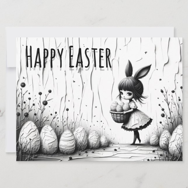 Black and White Easter Girl with Bunny Ears (正面)