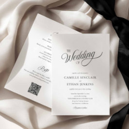 Black and White Elegant All in One Wedding 招待状