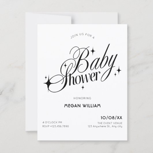 Black and white elegant baby shower 招待状 (正面)