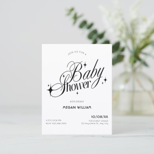 Black and white elegant baby shower 招待状 (スタンド正面)