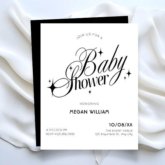 Black and white elegant baby shower 招待状