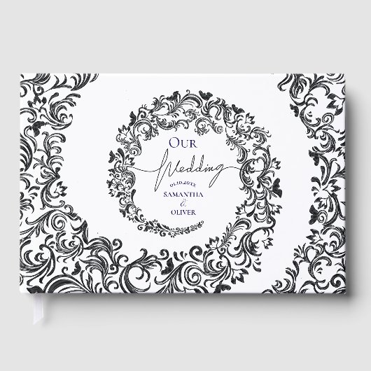 Black and White Elegant Damask Wedding ゲストブック (正面)