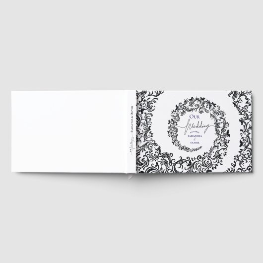 Black and White Elegant Damask Wedding ゲストブック (全面)