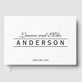 Black and White Elegant Lines Couple Name Wedding ゲストブック (正面)