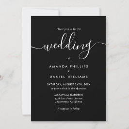 Black and White Elegant Modern Script Wedding 招待状