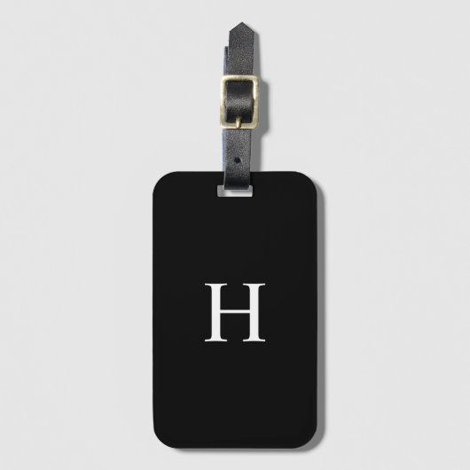 Black and White Elegant Monogram Luggage Tag ラゲッジタグ (正面縦)