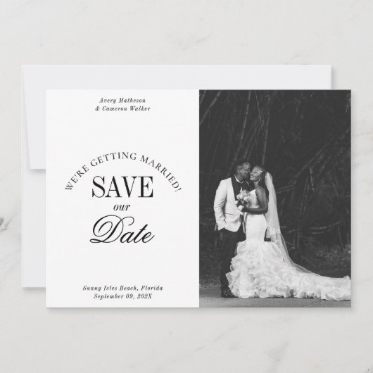 Black and White Elegant Save the Date Card セーブザデート (正面)