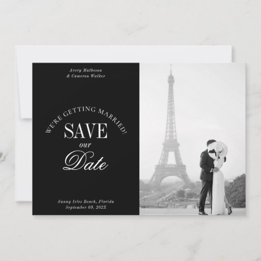 Black and White Elegant Save the Date Card セーブザデート (正面)