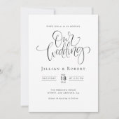 black and white elegant script wedding invitation 招待状 (正面)