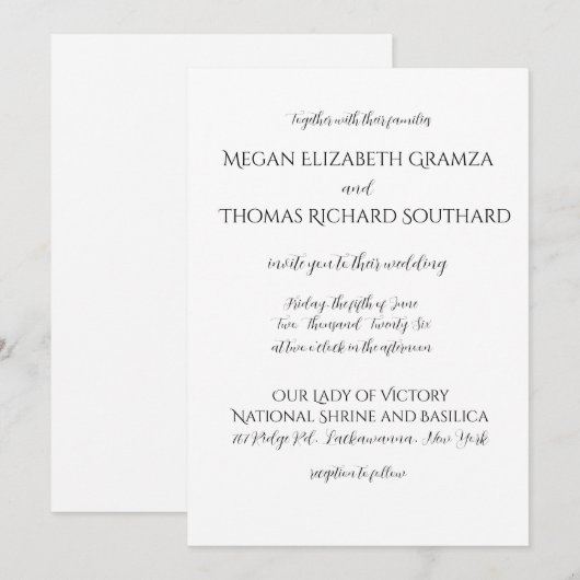 Black and White Elegant Simplicity Wedding Invite 招待状 (正面/裏面)