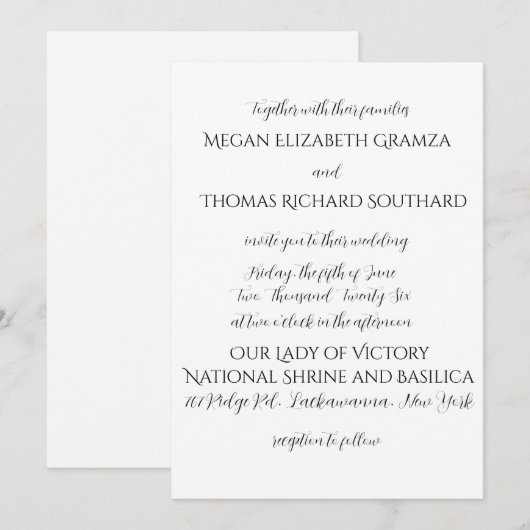 Black and White Elegant Simplicity Wedding Invite 招待状 (正面/裏面)