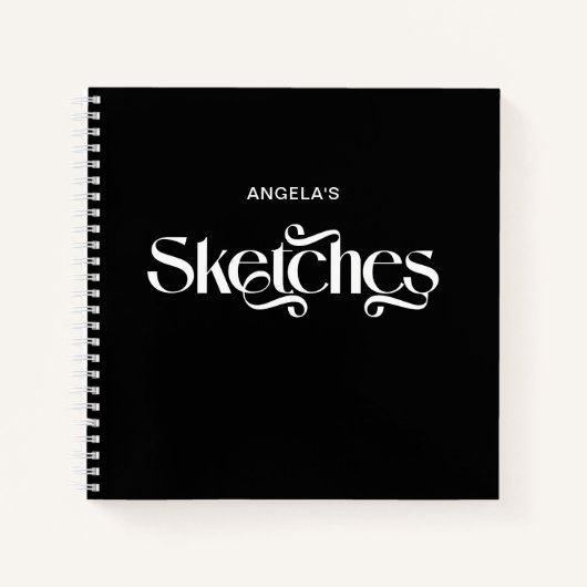Black and White Elegant Typography Sketches ノートブック (正面)